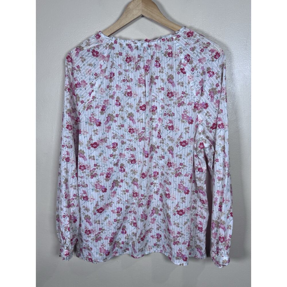 Talbots Womens Shirt XL Floral Cotton Coastal Beach Ruffle Pintuck Cottage - Picture 7 of 9
